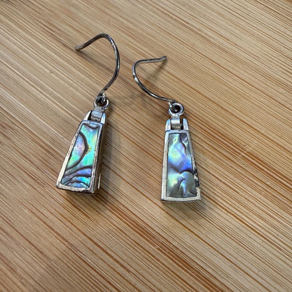 Vintage Silver Plated Abalone Earrings Dangle Drop Unbranded